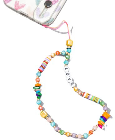 Böhmische Anti-verlorene Handykette, Handschlaufe Lanyard Bunte Perlen Telefon Anhänger Liebe Herz Buchstabe Handgelenkschlaufe Perlen Kette Handyanhänger Taschenanhänger Für Frauen Mädchen,Bunt