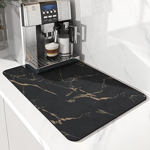 AMOAMI Coffee Mat Hide Stain Rubber Backed Absorbent Dish Drying for Kitchen Counter-Bar Accessories Fit Under Maker Machine Pot Espresso Rack, Dark Grey, Blue, 12''x19'' (GOLDEN RIVER)