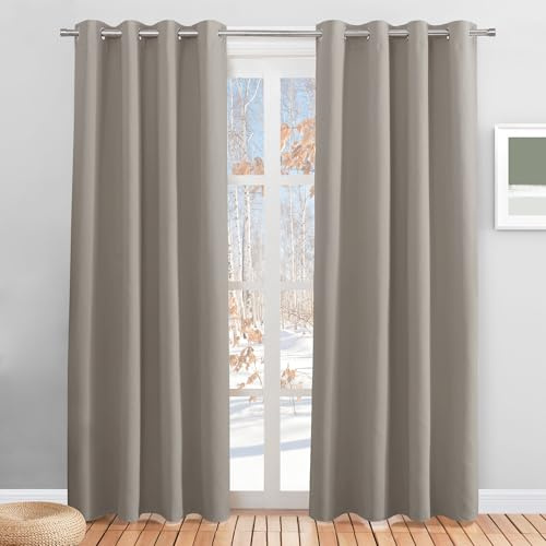 PONY DANCE Vorhang Wärmeisolierend Wohnzimmer Gardinen Modern Gardienen 2-Set Verdunklungsvorhänge mit Ösen Thermovorhang, Sandfarben, H 210 x B 132 cm | 2er Set, H210 x B132 cm, Sandfarben, Thermovorhang Hitzeschutz, für Wohnzimmer, Blickdicht, UV-Schutz, Sichtschutz