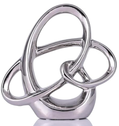 Silberne Keramik Skulptur 22 cm – Moderne abstrakte Dekofigur – Elegante Tischdeko für Wohnzimmer, Regal, Büro, Kamin oder Esstisch Mitte