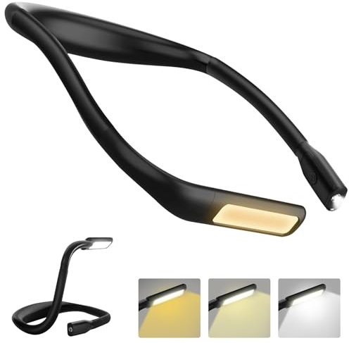 Dioxide LED Leselampe Buch Hals, Biegbare Arme Halslampe Wiederaufladbar, Leichte und Flexible Buchlampe mit 3 Farben Helligkeit Einstellbar, schwarz
