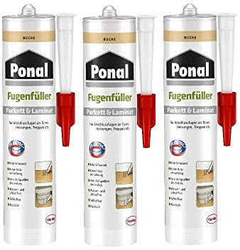 Ponal Parkett & Laminat Fugenfüller Buche, elastische Fugenmasse für Anschluss- und Dehnungsfugen, lösemittel-, wasser- und silikonfreie Dichtmasse, 3x280ml Kartusche