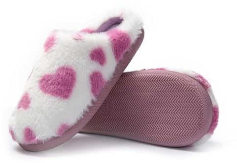 JOMIX Zapatillas Casa Mujer Invierno con Peluche Comodas Pantuflas Mujer Cerradas Zapatillas Mujer Casa con Estampado de Corazón, Violeta, 40 EU