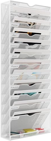 EasyPAG 13 nivåer A4 nät i bricka hängande väggfilhållare brevorganiserare tidningsförvaringsställ, vit