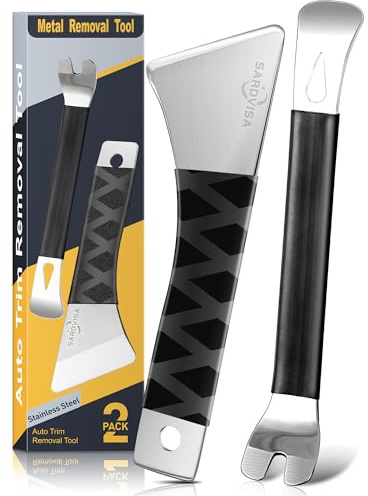 SARDVISA 2 Packs Auto Trim Removal Tool Set, Upgraded Heavy Weight Metal Pry Tools Automotive with Stainless Steel Metal Pry Board, Car Removal Tools for Auto Door Panel, Dashboards, Clips, Baseboard | 2 Stainless Steel Pry Tools with Wide and Narrow Edges for Removing Vehicle Trim, Panels, Clips and Molding