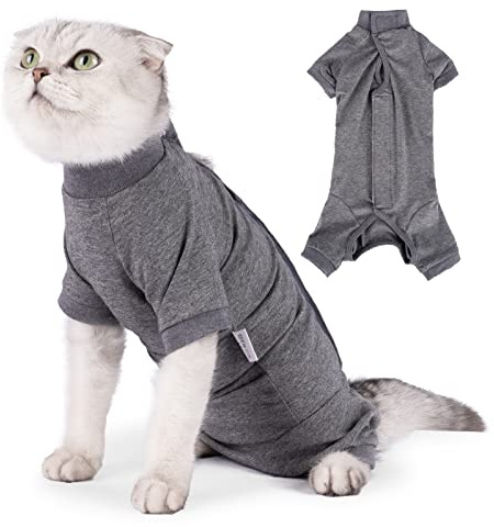 LIANZIMAU Återhämtningsdräkt för man kvinna katt kirurgi väst långärmad katt bodysuit onesies förhindrar fällning husdjurskläder E-krage alternativ