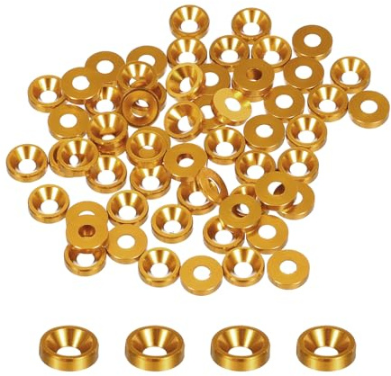 QUARKZMAN Rondelles à Contre-Alésage M3 60 Pièces, Alliage d'Aluminium Anodisé 8mm/0,31 Pouces, Joints de Tête pour Vis RC/FPV/PC/Pièces d'Accessoires de Drone, Or
