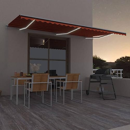 Überdachung haustür Balkon überdachung Terrassenmarkise Gelenkarmmarkise Einziehbar mit LED 600x350 cm Orange und BraunGeeignet für Tür Terrasse Balkon