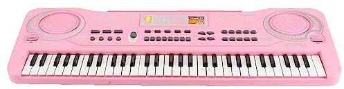 61 Keys Electronic Keyboard Digital Piano, Electric Piano Musical Instrument Kids Learning Keyboard with Microphone Built- In Speaker (Pink)