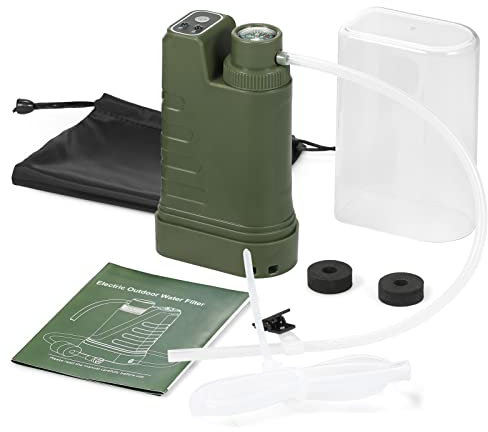 Jemora Elektrisches Wasserfiltersystem Survival Kit Tragbarer USB-betriebener Wasserfilter mit Nachtlicht und Kompass für Outdoor-Camping, Wandern, Rucksackreisen, Notfallvorsorge