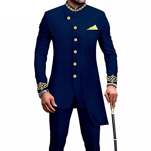Ensemble 2 Pièces Traditionnel Africain Pour Homme Vestes Et Pantalons Brodés À Coupe Étroite Et À Simple Boutonnage Costume Traditionnel Dashiki(Style5,L)