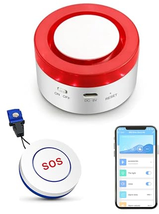 WiFi Caregiver Pager Call Button: Wireless Nurse Alert Call Bell Personal Alarm Call Button with App Alerts Emergency Alert Pager for Elderly Patients (1 SOS Button+1 Siren)