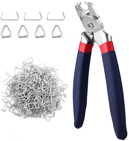 WORKPRO Bent Hog Ring Pliers with 500 Pcs 3/4 Hog Rings, Galvanized Steel Hog Rings Perfect for Furniture Upholstery, Auto Upholstery, Plastic Meat & Sausage Casings