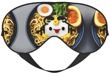 Masque pour les yeux double face avec imprimé coquetier, nouilles ramen, doux et bloquant la lumière pour améliorer la qualité du sommeil