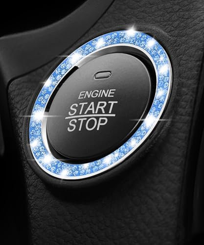 Flaconi Bling Auto Decor,Decorazione Interna Automatica,Anello Adesivo di Accensione Pulsante da Premere di Start Bling Decorazione di Accessori per Interno di Auto,Adesivi Con Strass per Auto(Blu)