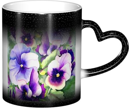 Pansy Perfection Color Changing Mug â€“ Ceramic Heat Sensitive Mug with Heart-Shaped Design â€“ A Magical Addition to Your Routine, Coffee Cup, Magic Mug, Morphing Mug