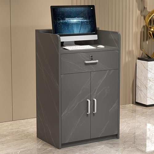 Moderner Empfangstresen-Schreibtisch für Einzelhandelsgeschäfte, mit abschließbarer Schublade und Aufbewahrungsschrank, ideal für Bar, Schönheitssalon und Büro, schlankes und funktionales Design
