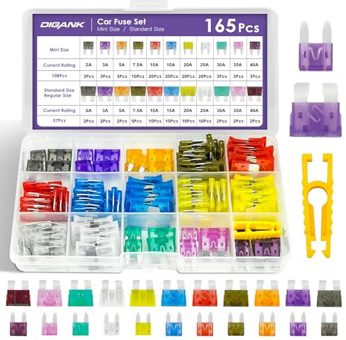 165 Pcs Car Fuses Kit – Mini & Standard Blade Fuses, 2A-40A, Mixed Pack with Storage Case & Fuse Puller – Automotive Set for Cars, Trucks, SUVs, 12V-32V Applications