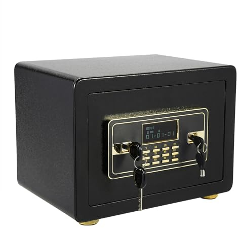Caja fuerte para muebles, pequeña caja fuerte con llave, teclado y pantalla LCD, 22 l, caja fuerte para el hogar, caja de seguridad, resistente al agua, caja de acero para dinero, joyas y documentos