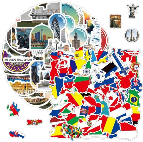 TYFGRT 100 Pezzi Adesivi Terreno Bandiera, Adesivi Graffiti Impermeabili, Design Creativo, Facile da Applicare, Adatti per Frigorifero, Notebook E Altre Decorazioni