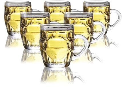 BYPIAOERZ Bierkrüge aus Glas Set mit 6 Bierkrügen aus Glas mit Henkel, Glaswaren, Getränketrinkbecher, Klassische Biergeschenke, Bierbecher, Krüge und Biergläser für Männer