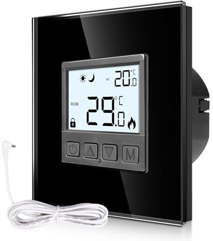 CNBINGO Termostato digitale da incasso con sonda, termostato per sistemi di riscaldamento a pavimento e acqua e per caldaie, termostato a parete per sistemi di riscaldamento e raffreddamento, nero con