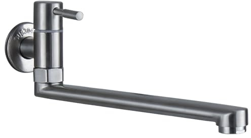 SXWYLZ Wasserhahn Waschbecken Wandmontage Einhebelmischer Waschbecken Wand aus Edelstahl Wandarmatur Kaltwasser ausgussbecken Schwenkhahn für Küchenspüle,Chromfarbe,25Cm