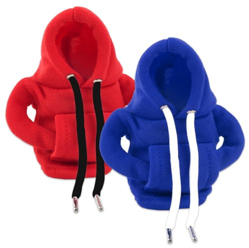 SGERUFZ 2 Stück Sweatshirt mit Kapuze Schaltknauf Universal Lustige Dekoration und Staubschutz Rot und Blau
