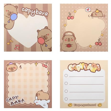 Capybara Sticky Notes, Capybara Sticky Memo Pads Kawaii Small Self-Stick Memo Note Pad, 4 Packs 50 Sheets/Pack 70x70mm, Self-Stick Notepad for Students Teachers Kids Girls Boys