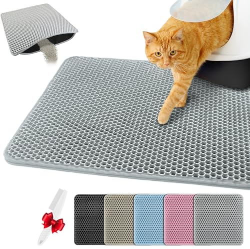 Blissstorm Katzenklo Matte 55X75cm,Doppelschicht EVA Katzenmatte, Grau | Wasserundurchlässig - Geruchsneutral & Anti-Rutsch Katzenstreumatte , Einfache Reinigung katzenklomatte für Alle Katzen