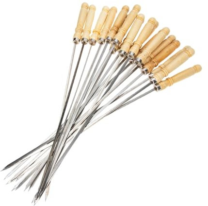 TOYANDONA Brochettes pour Barbecue en Acier Inoxydable, Lot de 18, Poignée en Bois, pour Viande et Légumes, Facile à Ranger, Camping et Repas en Famille