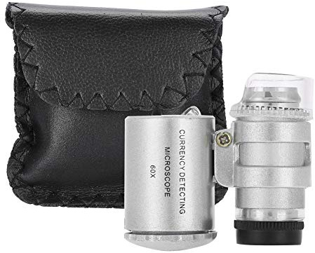 Zerodis 60x Mini -Mikroskop -Taschen Lupe Lupe Vergrößerungsglas Zoom LED Mikroskop Vergrößerungsglas, Beleuchtung von Objekten, Nachweis Gefälschter Währung, Tragbar und Vielseitig,