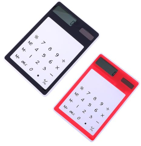DOITOOL Lot de 2 calculatrices à écran tactile ultra fin pour calculs quotidiens et bureau Noir/rouge