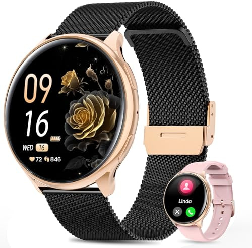 RifePhi Smartwatch Damen, 1.39 Touchscreen Fitnessuhr mit Telefonfunktion & Blutdruckmessung, SpO2, 24/7 Herzfrequenz & Schlafanalyse, 120 Sportmodi, Schrittzähler (Schwarz Roségold)