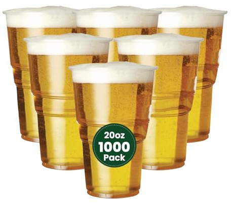 ECONX 1000 x Clear Strong Plastic Full Pint Cups - 20oz Disposable Beer Glasses Tumblers – 660ml BPA-Free Plastic Cocktail Glasses with CE Marking – Recyclable for Parties Beer Cups for Any Events