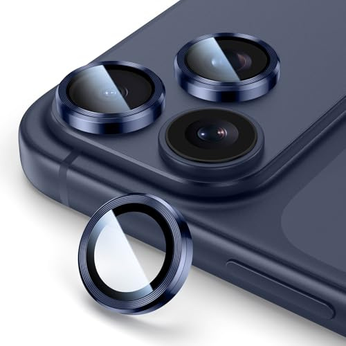 HWeggo Protection d'objectif d'appareil photo pour iPhone 17 Pro Max/17 Pro, protecteur d'objectif individuel en verre trempé 9H, résistant aux rayures, adapté à la housse, bleu