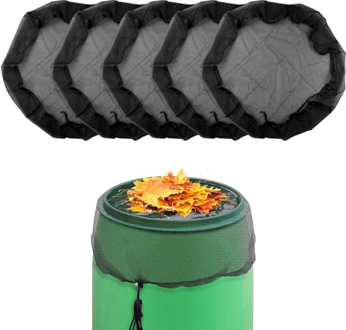 Paket med 5 Regntunna nät justerbart, myggskydd regntunna skydd skyddsnät regnnät runt med dragsnöre, regnnätskydd, flugnät, 95 cm