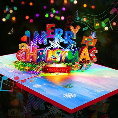 GREETING ART Pop Up Weihnachtskarte mit Musik und Licht, Frohe Weihnachten, Lustige 3D Weihnachtskarte als Geldgeschenk für Kinder, Weihnachtsgrußkarte für Mama, Frau oder Freundin