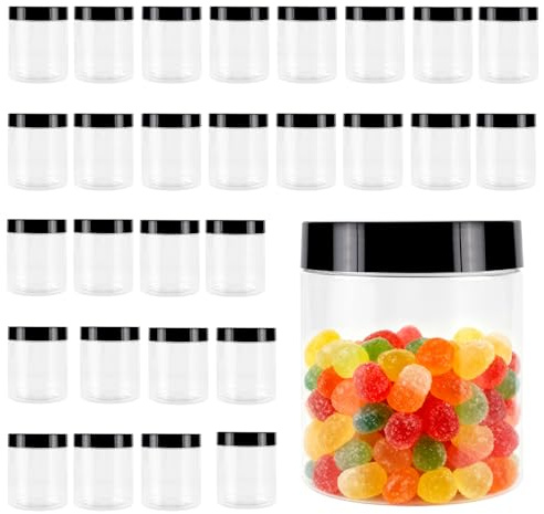 UNGFEI 30 Pcs 250ml Plastic Jars with Lids - Wide Mouth Leak Proof Containers for Kitchen Spices, Cereals, Crafts, Samples Storage