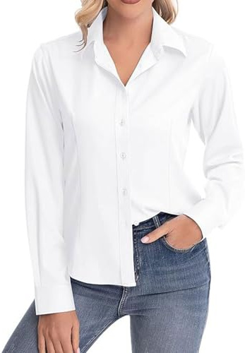 SAIIURV Camicia Donna Slim Fit Manica Lunga, vestibilità Classica, con Abbottonatura Frontale, Camicia Maniche Lunghe, Blusa Donna a Maniche Lunga Classico e Versatile per Ogni Occasione (Bianco)