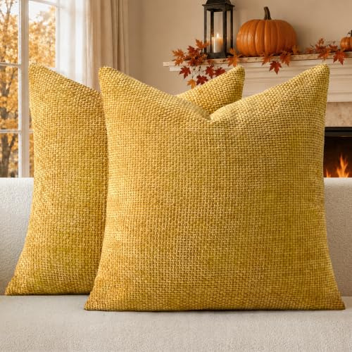 a moment Kissenbezug 40x40 Gelb Chenille 2er Set Dekokissen Kissenbezüge | Sofakissen Zierkissen Couchkissen Muster Deko Waschbar Flauschig Dekorative Kissenhülle für Sofa Wohnzimmer Schlafzimmer