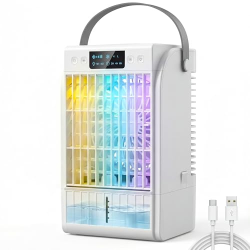 HOMCOM Climatizador Portátil, Mini Enfriador de Aire 4 en 1, 1,5L Blanco