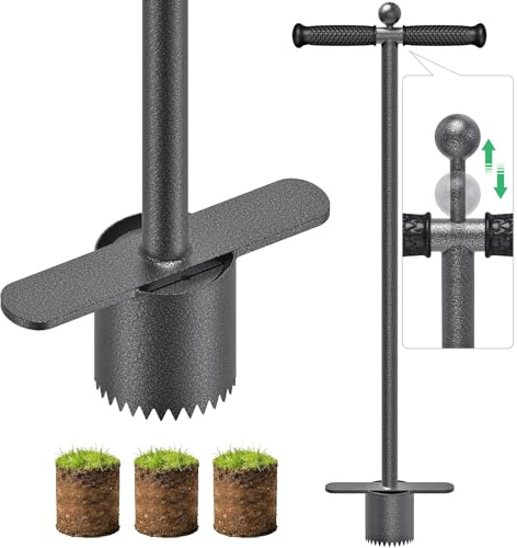 Lifeswell Gardena, utensile per piantare bulbi da fiori, attrezzi da giardino con impugnatura in gomma morbida, piantatore di bulbi in metallo, per zoysia, bermuda, narcisi, prato, cipolle