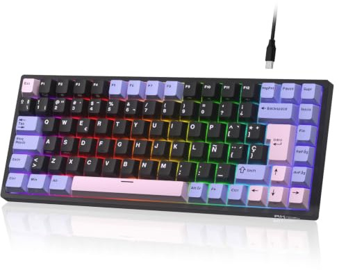 RK ROYAL KLUDGE RK84ES Teclado mecánico Juegos, 75% RGB Hot-Swap, Español | Teclado compacto juegos TKL 84 teclas software programación Mac/Win, espuma insonorizante, PBT interruptores personalizados