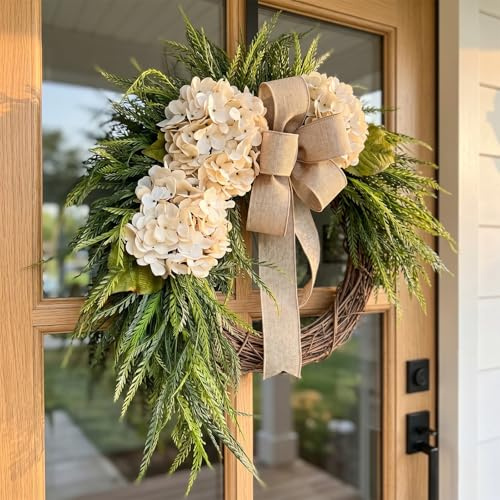 Handcrafted Hydrangea Wreath The Perfect All-Season Front Door Decor Artificial Hydrangea Flowers Wall Hanging Decor for Home Living Room Mantel Wedding (A,Upgraded version)