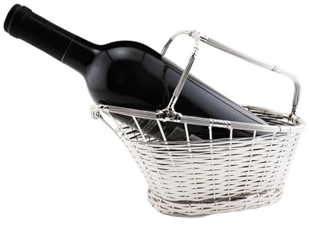 9.75 Inch Silver Plated Wine Bottle Cradle with Basket Weave Design