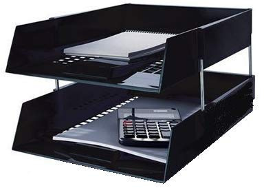 5 Star Black A4 Plastic Letter File Trays, Including Risers. (2 Trays/1 Riser Set)