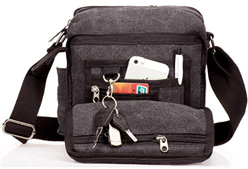 Outreo Canvas Umhängetasche Herren Schultertasche Kleine Herrentaschen Vintage Messenger Bag Taschen für Schule Kuriertasche Tablet Segeltuchtaschen Reisetasche Sport Werkzeug Taschen sporttasche