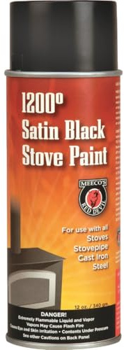 MEECO'S RED DEVIL 405 High-Temperature Satin Black Aerosol Stove Paint - Fast-Drying 1200°F Paint for Metal, Masonry, Brick & Composite Surfaces (12 fl oz, Satin Black) - Made in the USA