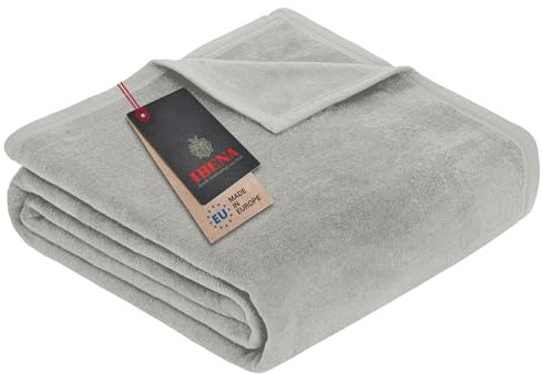 Ibena Couverture Porto - 220 x 240 cm - en Laine Gris Clair uni - Facile d'entretien - Doux et Chaud